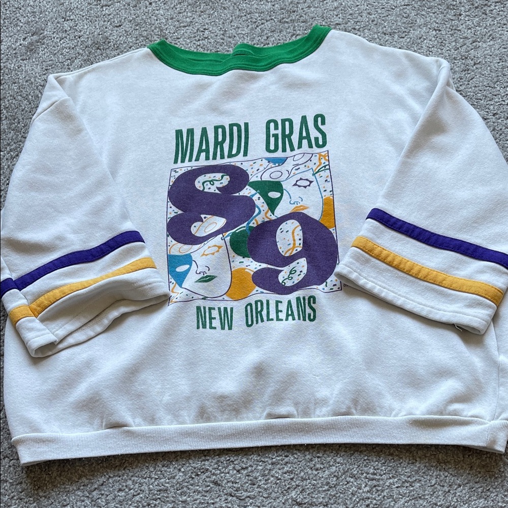 Mardi Gras New Orleans Sweatshirt - White with Green, Purple, and Yellow Accents